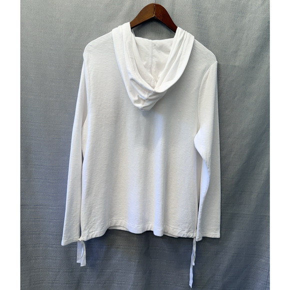 J. Jill Sweatshirt Jacket Womens Size L White Cotton Linen Beachy Coastal Hood - Picture 2 of 9